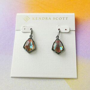 $58 kendra scott Cory Gunmetal Drop Earrings Light Gray Dichroic Glass New
